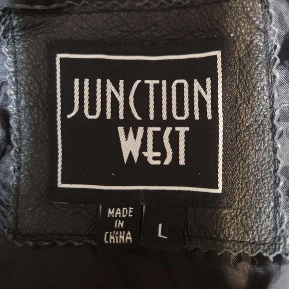 Junction West 100% leather jacket Men's large Black lined Winter fall Buttons - Picture 6 of 16